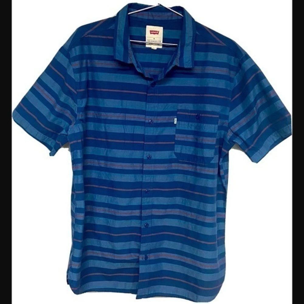 Levi's Blue Stripe Shirt Short Sleeve Button Front XL